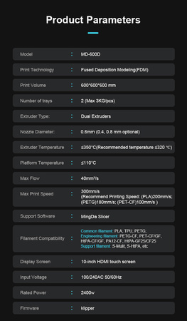 Drukarka 3D Mingda MD-600D – przemysłowa, duże pole 600x600x600 mm | 3dmove.pl